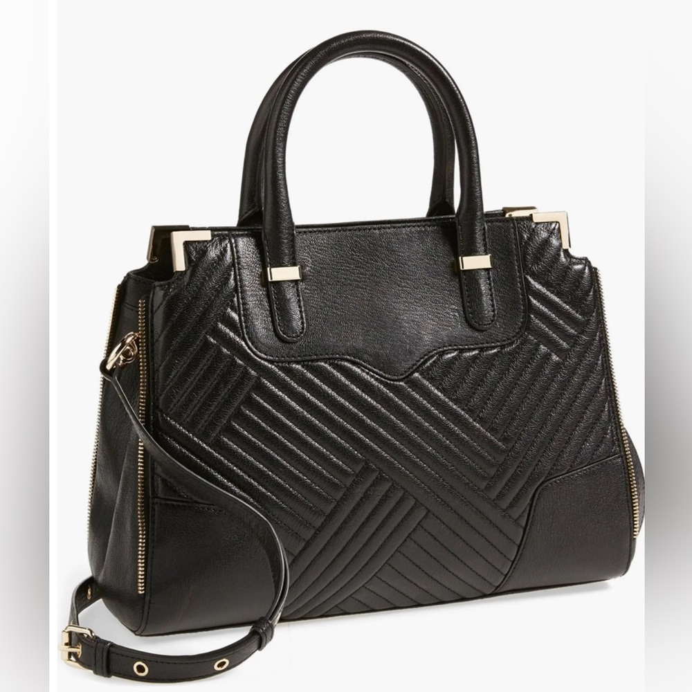 Rebecca Minkoff Amorous Black Quilted Leather Tote Satchel Crossbody Purse Bag